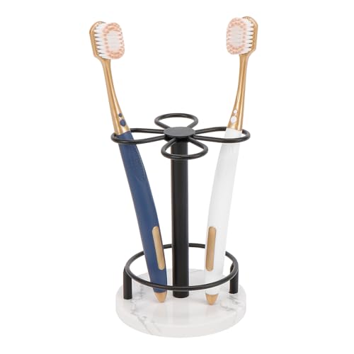 Toothbrush Holder Stand for Bathroom, Metal Toothbrush Organizer with Marble Base, Toothbrush Storage Collection for Family, Suitable for Home Hotel Countertop Vanity (Small, Matte Black) - color: Matte Black, size: Small