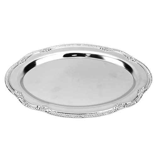 Srliya Engraved Dessert Tray Vintage Serving Plate Decorative Metal Dessert Platter Retro Snack Fruit Display Tray for Party Wedding Afternoon Tea (Small (Fits 12-14 Inch Laptop)) - size: #511