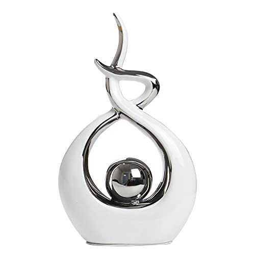 Norrclp Home Decor Modern Abstract Art Ceramic Statue Table Decorations | Modern Aesthetic Ornament, Decorative Accent for Dining Room Living Room Office Centerpiece (Small, White and Silver) - color: White and Silver, size: Small
