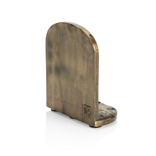 Cast Iron Mountain Bookends Set, Antique Brass Book Ends, 2 Decorative Book Holders for Shelves or Bookcase, Stylish Brass, Non-Skid Anti-Slip Heavy Duty, Home Décor Gift