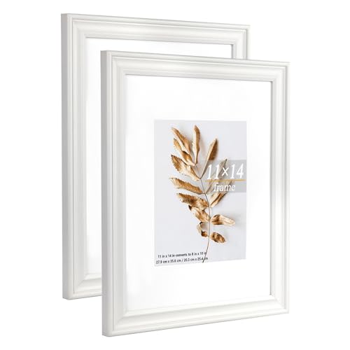 11x14 Picture Frames White, Display Picture 8x10 with Mat, 2 Set Photo Frames for Wall Mounting Home Decor - color: White, size: 11x14-2P