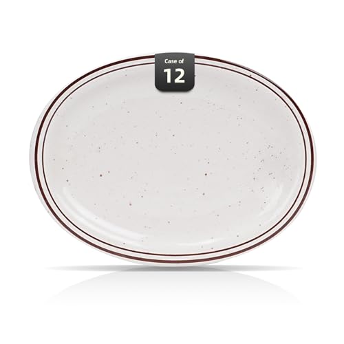 Stoneware Narrow Rim Brown Speckle, Oval Platter 13.5" x 10.5", Case of 12 - color: Brown Speckle, size: Platter 13.5" x 10.5"