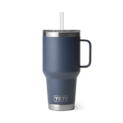 YETI Rambler 35 oz Tumbler with Handle and Straw Lid, Travel Mug Water Tumbler, Vacuum Insulated Cup with Handle, Stainless Steel, Navy - color: Navy, style: 35oz