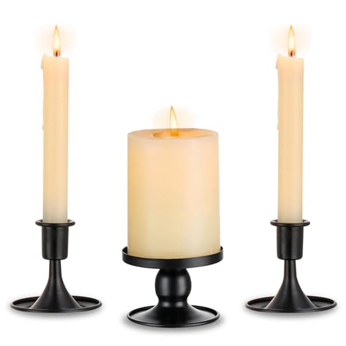 Unity Candle Holder - Black Unity Candle Holders for Weddings, Metal Black Unity Candlestick Holder Set of 3, Decorative Unity Candle Stand for Wedding Ceremony Table Centerpiece Decoration Gift - color: Black
