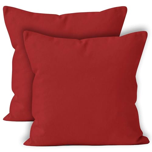 Encasa XO Throw Pillow Covers, Cotton, No Inserts 16"x16" Deep Red | Durable Cotton Canvas | Concealed Invisible Zipper | Ideal for DIY & Embroidery | Living Room & Couch | Set of 2 - color: Deep Red, size: 16" x 16" (Pack of 2)