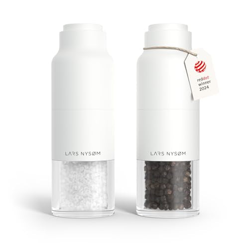 LARS NYSØM Salt and Pepper Grinder Set, Stainless Steel Manual Salt and Pepper Mills, Adjustable Ceramic Grinder, Design Spice Shakers (Pure White) - color: Pure White