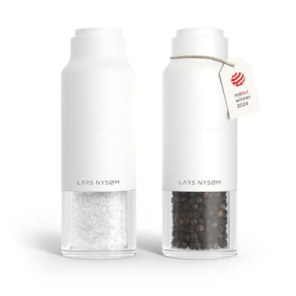LARS NYSØM Salt and Pepper Grinder Set, Stainless Steel Manual Salt and Pepper Mills, Adjustable Ceramic Grinder, Design Spice Shakers (Pure White) - color: Pure White