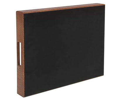 HofferRuffer Rectangle Serving Tray with Hole Handles for Coffee Table, Breakfast, Tea, Food, Butler - Countertop, Kitchen, Vanity Serve Tray, 16.2 x 12.2 x 2 inches, Faux Leather (Antique Brown) - color: Antique Brown