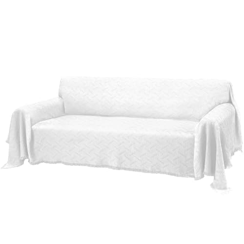 Rose Home Fashion Geometrical Throw Sofa Cover Blanket, Washable Couch Covers for 3 Cushion Couch Sofa Pet Friendly, Furniture Protector for Dogs (X-Large, Beige-White) - color: Beige-white, size: X-Large