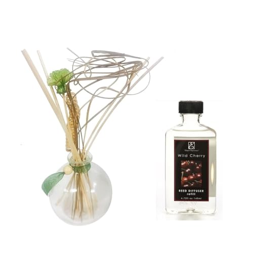 Hosley Glass Diffuser Sets Include a Glass Bottle with Reeds and 140ml Wild Cherry Scent Premium Refill Diffuser Oil. Ideal Gift for Weddings, Spa, Reiki, Meditation, Bathroom - color: Style3