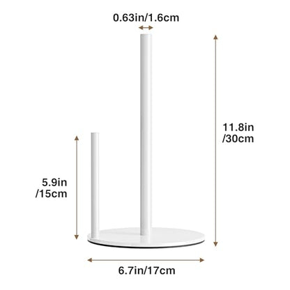Paper Towel Holder White Stainless Steel Kitchen Countertop Roll Organizer | Standing Paper Towel Holders Roll Dispenser Simple White Weighted Base - color: White