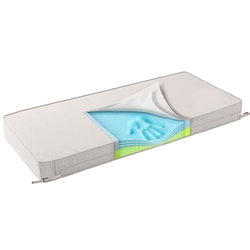 SUNROX Gel Memory Foam Bench Cushion with Ties, Ultra Durable Water Resistant FadeShield Outdoor/Indoor Universal Bench Seat Pads 45 x 16 x 4 inch, Cream - color: Cream, size: 45"x16"x4"