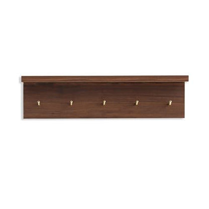 Marine Plywood Wall Mounted Coat Rack with Shelf & Key Hooks, 5 Brass Hooks Entryway Organizer, Modern Floating Shelf for Bedroom Hallway, Space-Saving Home Storage Rack (1, Walnut Finish) - color: Walnut Finish