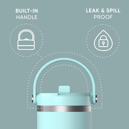 Hydrapeak Nomad 32oz Stainless Steel Insulated Travel Tumbler with Handle & Straw Lid, Leakproof, Cupholder Friendly, Back to School, College Dorm, Gym & Everyday Hydration, Cold 24 Hours (Seafoam) - color: Seafoam