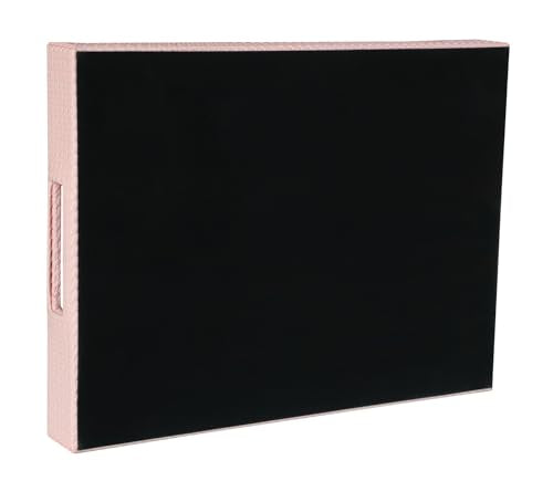 HofferRuffer Rectangle Serving Tray with Hole Handles for Coffee Table, Breakfast, Tea, Food, Butler - Countertop, Kitchen, Vanity Serve Tray, 16.2 x 12.2 x 2 inches, Faux Leather (Pink) - color: Pink