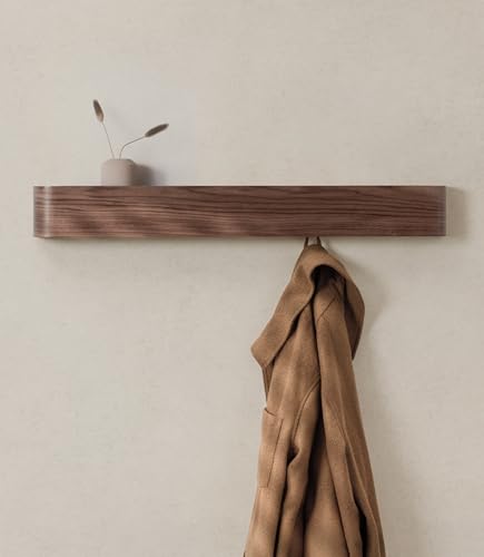 Kazai. Wall-Mounted Coat Rack 'Toke' - Modern Design with Hidden Wall Hooks - Solid Wood Veneer Panel Hanger - Walnut - color: Walnut, size: 8 Hooks