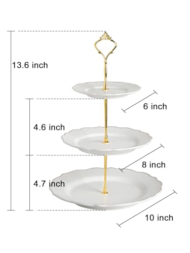 Sweejar 3 Tier Ceramic Cake Stand Wedding, Dessert Cupcake Stand for Tea Party Serving Platter(Flower Style) - color: Flower Style
