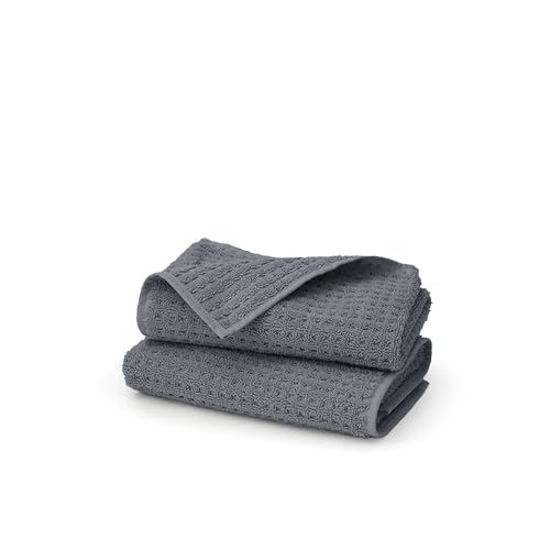 BOLL & BRANCH Turkish Waffle Hand Towel Set, Mineral | Set of 2 - 100% Organic Turkish Cotton - Lightweight Breathable Absorbent Luxury Spa Waffle Hand Towels - color: Mineral, style: Turkish Waffle