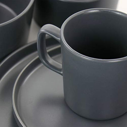 Elama Luxmatte Modern and Contemporary Stoneware Dinnerware Set in Matte, Service for 4 (16, Dark Gray) - color: Dark Gray