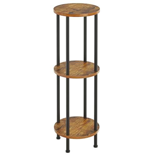 HOOBRO Plant Stand Indoor, 3 Tier 35.2" Tall Small Plant Shelf, Round Potted Holder Rack, Modern Flower Stand for Living Room Balcony Garden, Rustic Brown and Black BF13HJ01