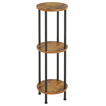 HOOBRO Plant Stand Indoor, 3 Tier 35.2" Tall Small Plant Shelf, Round Potted Holder Rack, Modern Flower Stand for Living Room Balcony Garden, Rustic Brown and Black BF13HJ01