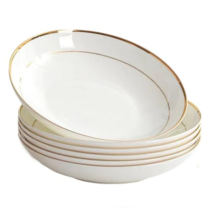 White Ceramic Pasta Bowls Set of 6 Porcelain Dishes Dinner Plates Shallow Soup Bowl 8 Inch Kitchen Dinnerware