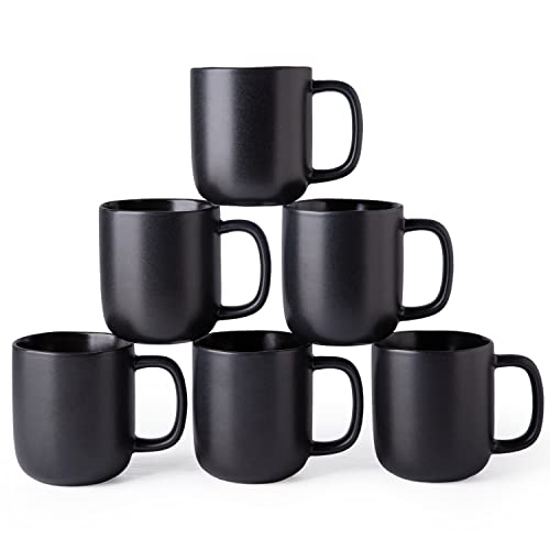 AmorArc 14oz Coffee Mugs Set of 6, Ceramic Coffee Mugs with Large Handle & Wavy Rim for Latte/Hot Cocoa/Tea, Stylish Coffee Mugs for Men Women. Oven,Dishwasher&Microwave Safe, Matte Black - color: Matte Black