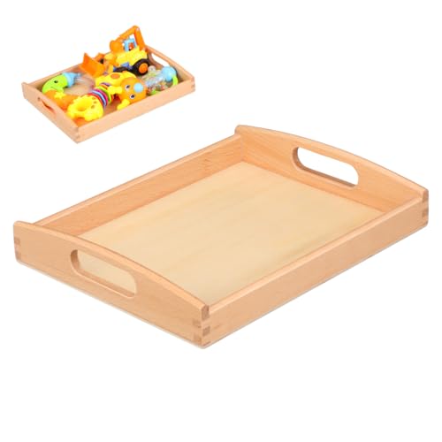 Kisangel Rectangular Wooden Tray Wooden Storage Tray Box Serving with Handle Multi Use Storage Plate Board for Tea Food Makeup Items Sundries Size S Paintable