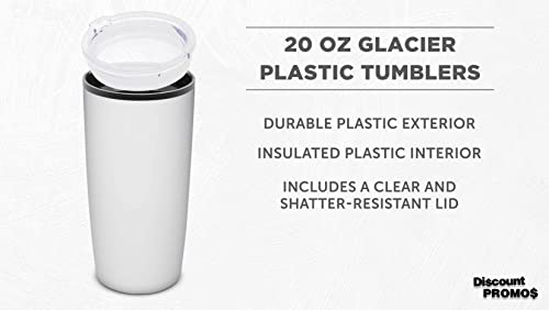 DISCOUNT PROMOS Plastic Tumblers 20 oz. Set of 6, Bulk Pack - With lids, Ice Coffee Tumbler, To Go Cup, Insulated - White - color: Blank – White
