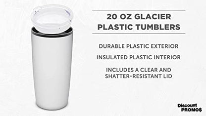DISCOUNT PROMOS Plastic Tumblers 20 oz. Set of 6, Bulk Pack - With lids, Ice Coffee Tumbler, To Go Cup, Insulated - White - color: Blank – White