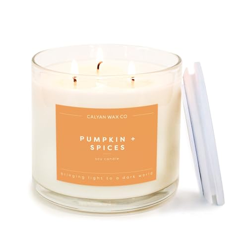 Pumpkin & Spices 3 Wick Scented Candle - 43 Hour Burn - Luxury 3 Wick Soy Candles - Clean Soy Wax Candles - Long Lasting Large Glass Jar Candle for Home - 14.9oz - color: Pumpkin + Spices