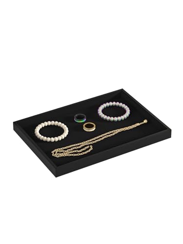 Drawer Jewelry Organizers And Storage,Velvet Bracelet And Ring Display Small Tray,Dresser Jewelry Drawer Organizer Inserts Containers,Earring And Necklace Holder Box (Black Blank Trays) - style: Black Blank Trays