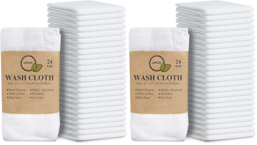 100% Cotton Washcloths 48 Pack (12x12 Inches) Soft, Highly Absorbent Washcloth, Face Towels, Wash Cloths for Face, Ring Spun, Bulk Pack (White) - color: White, size: 48 Pack