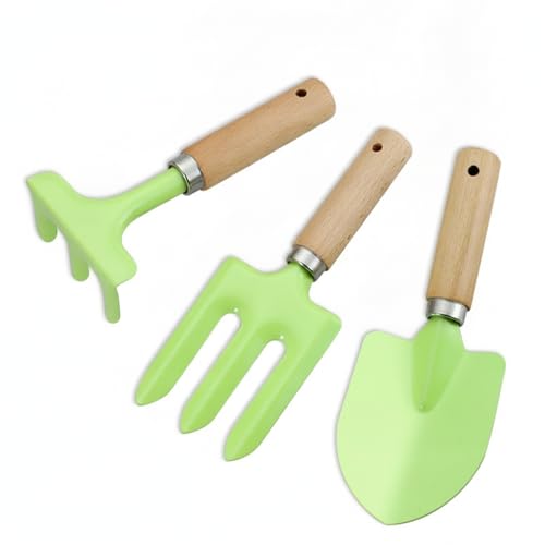 3-Piece Mini Garden Tool Set with Beech Wood Handles and Iron Heads for Indoor Plants, Succulents, and Small Pots - size: 12.6 x 4.72 x 1.57 in