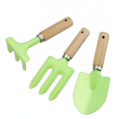 3-Piece Mini Garden Tool Set with Beech Wood Handles and Iron Heads for Indoor Plants, Succulents, and Small Pots - size: 12.6 x 4.72 x 1.57 in
