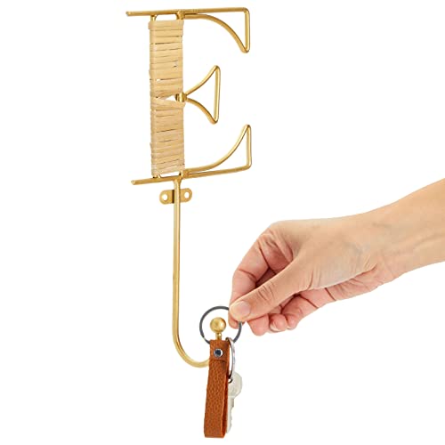 Okuna Outpost 4-Piece Key Holder Wall Mount - Hooks That Spell Home & Rattan Key Hooks - Gold Wall Mount Letter Holder - Vertical/Horizontal Mounting & Room Decor - Gold, Home Letters, 4 x 10 in
