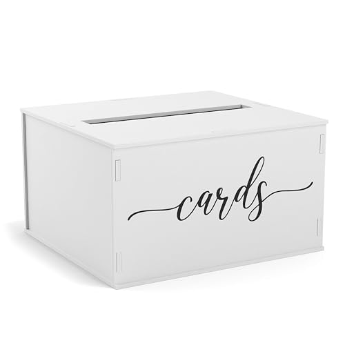 Wooden Wedding Card Box with Slot and Lid | Graduation Card Box for Party 2026 | Grad Gift Money Envelope Holder for Reception, Bridal Shower, Birthday, Retirement | Rustic Keepsake Decorations - size: Card Box (White)