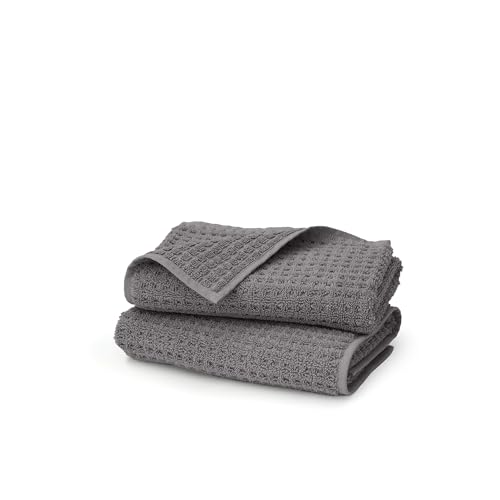 BOLL & BRANCH Turkish Waffle Hand Towel Set, Stone | Set of 2 - 100% Organic Turkish Cotton - Lightweight Breathable Absorbent Luxury Spa Waffle Hand Towels - color: Stone, style: Turkish Waffle