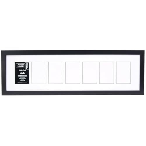 Creative Letter Art 4” x 6” Multiple Opening Picture Frame Collage with 7 holes, Manhattan Black Frame with 10 x 36-inch White Mat, Full-Strength Glass, Photo Collage for Wall, 7 Openings - color: 7 opening, size: Black w/10" White Mat