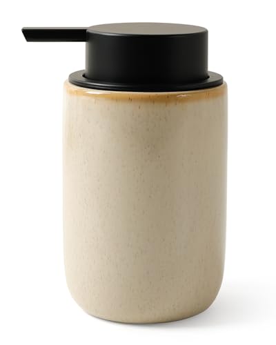 BosilunLife Lotion Pump Dispenser for Bathroom, Kitchen | Hand Soap Dispenser Bathroom Ceramic Dish Liquid Soap Dispenser (Greige with Speckle, Liquid Pump) - color: Greige-1 Pack