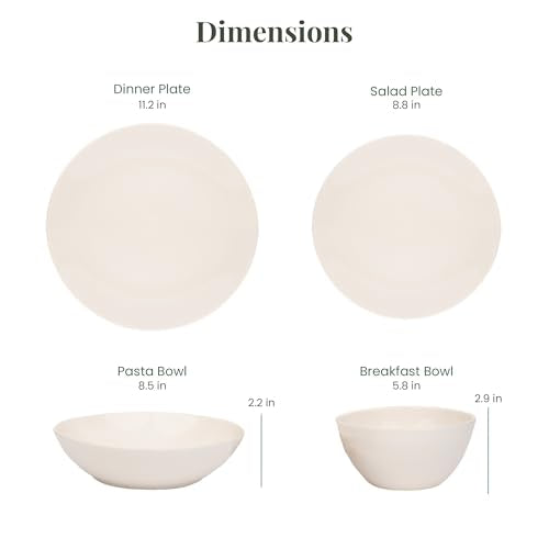 Larder & Vine Stoneware Dinnerware Set, 16 Piece, 4 Place Settings, Made in Portugal, White - color: White
