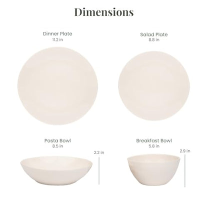 Larder & Vine Stoneware Dinnerware Set, 16 Piece, 4 Place Settings, Made in Portugal, White - color: White