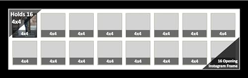 16-2 Row 4x4 Opening Manhattan Black 10x40 Picture Frame Holds 4x4 Photo Collage with White Matting and Glass - color: White, size: 16 4x4 2 Row