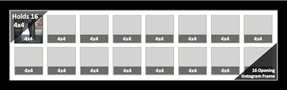 16-2 Row 4x4 Opening Manhattan Black 10x40 Picture Frame Holds 4x4 Photo Collage with White Matting and Glass - color: White, size: 16 4x4 2 Row
