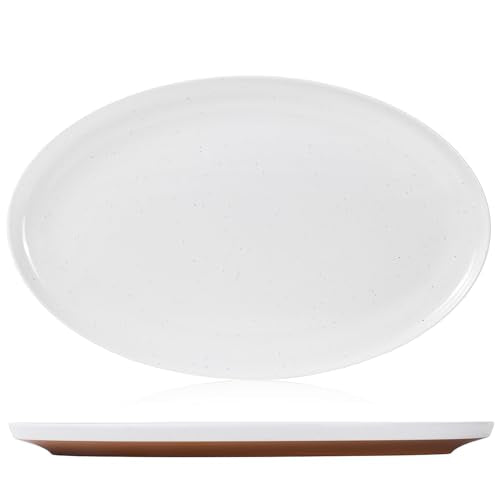 Webbylee ‌16" Melamine Oval Platter Set of 2 - Lightweight Durable Serving Tray for Party, Catering & Home | Dishwasher Safe, Fits Turkey/Charcuterie-White & Brown - color: White-Brown / 16-O, size: 15.8-inch