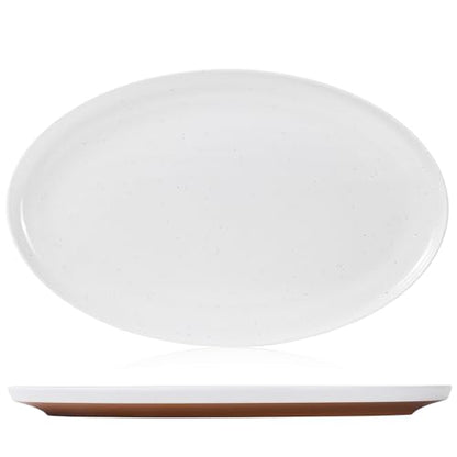 Webbylee ‌16" Melamine Oval Platter Set of 2 - Lightweight Durable Serving Tray for Party, Catering & Home | Dishwasher Safe, Fits Turkey/Charcuterie-White & Brown - color: White-Brown / 16-O, size: 15.8-inch