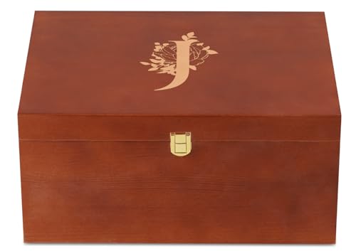 InnoBeta Personalized Keepsake Box, Wooden Storage Boxes, Large Keepsake Boxes with Lid for Memory Treasure, Initial J - color: Initial J