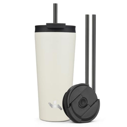 Konokyo 22 oz Insulated Tumbler Water Bottle with Straw Lid, Angel White | Stainless steel insulated tumbler for coffee, water and iced drinks; spill-proof lid, 2 straws, cup-holder friendly - color: Angel White, size: 22 Ounces