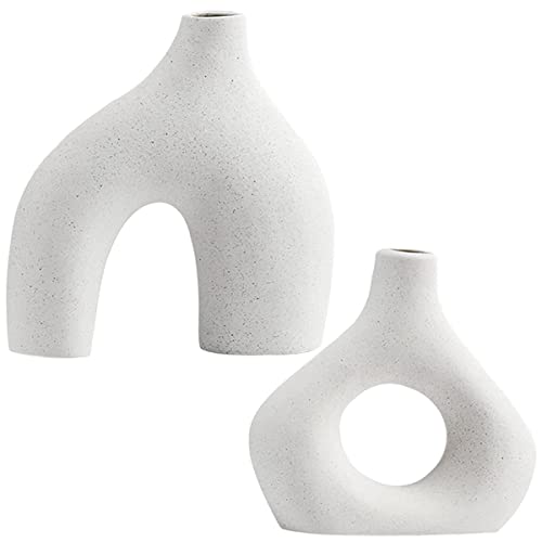 2Pcs Ceramic White Vase Set Irregular Flower Vases Decorative Minimalism Style Flower Vases for Pampas Grass Modern Home Decorative Vase for Wedding Party Dinner Table Office Bedroom ZHAZHAMO