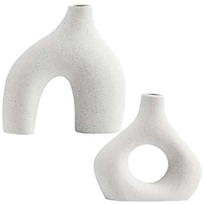 2Pcs Ceramic White Vase Set Irregular Flower Vases Decorative Minimalism Style Flower Vases for Pampas Grass Modern Home Decorative Vase for Wedding Party Dinner Table Office Bedroom ZHAZHAMO